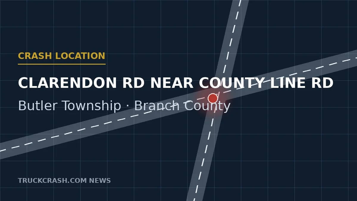 Crash location — Clarendon Road near County Line Road, Butler Township