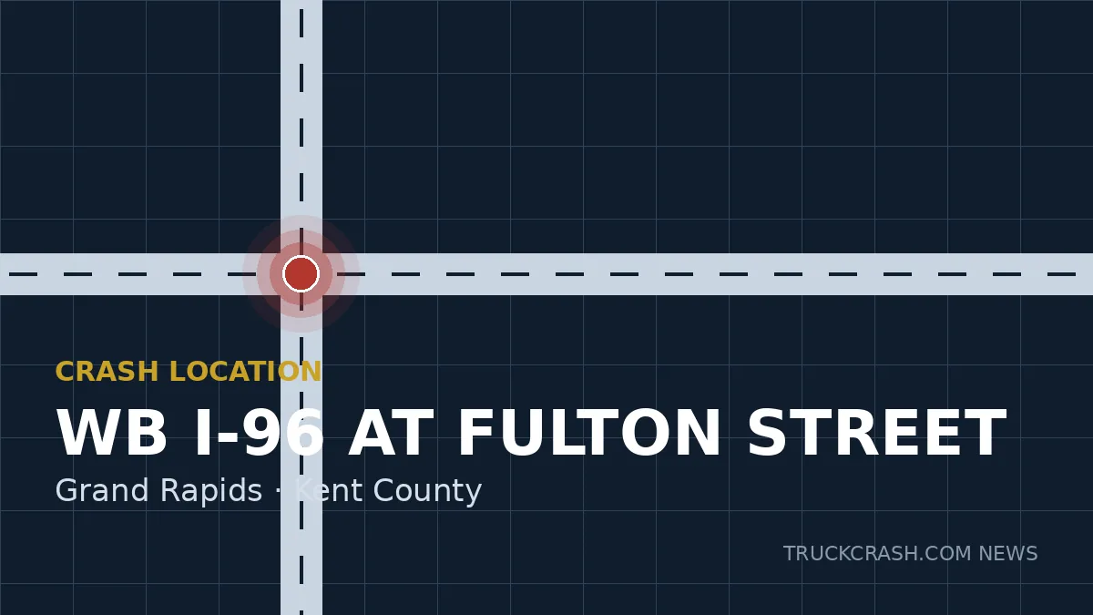 Crash location map — westbound I-96 at Fulton Street, Grand Rapids