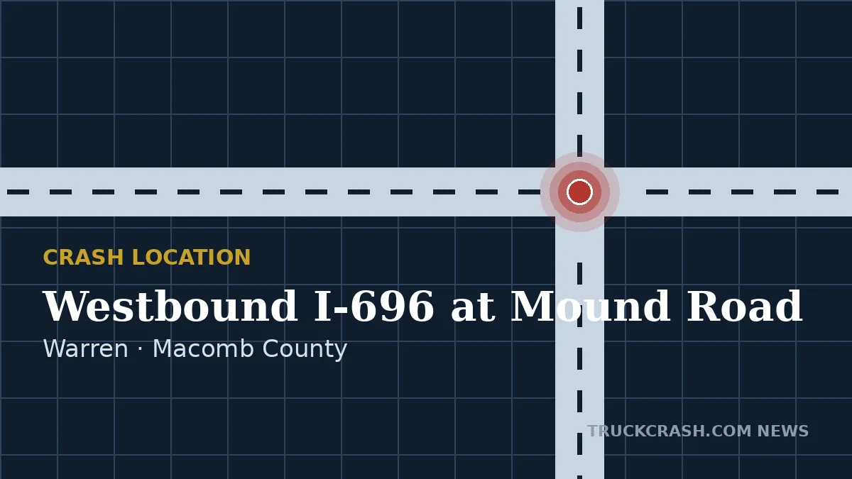 Crash location map — Westbound I-696 at Mound Road, Warren