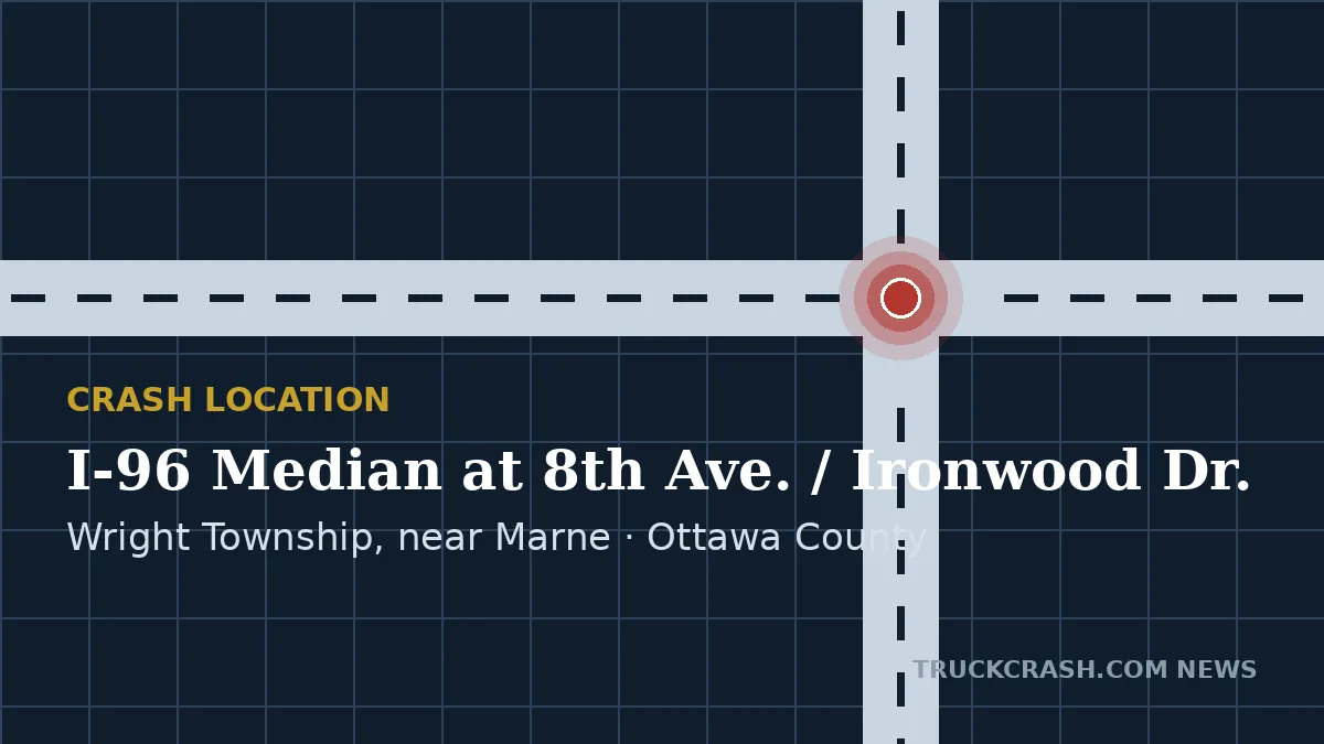 Crash location map — I-96 median at 8th Avenue and Ironwood Drive, Wright Township