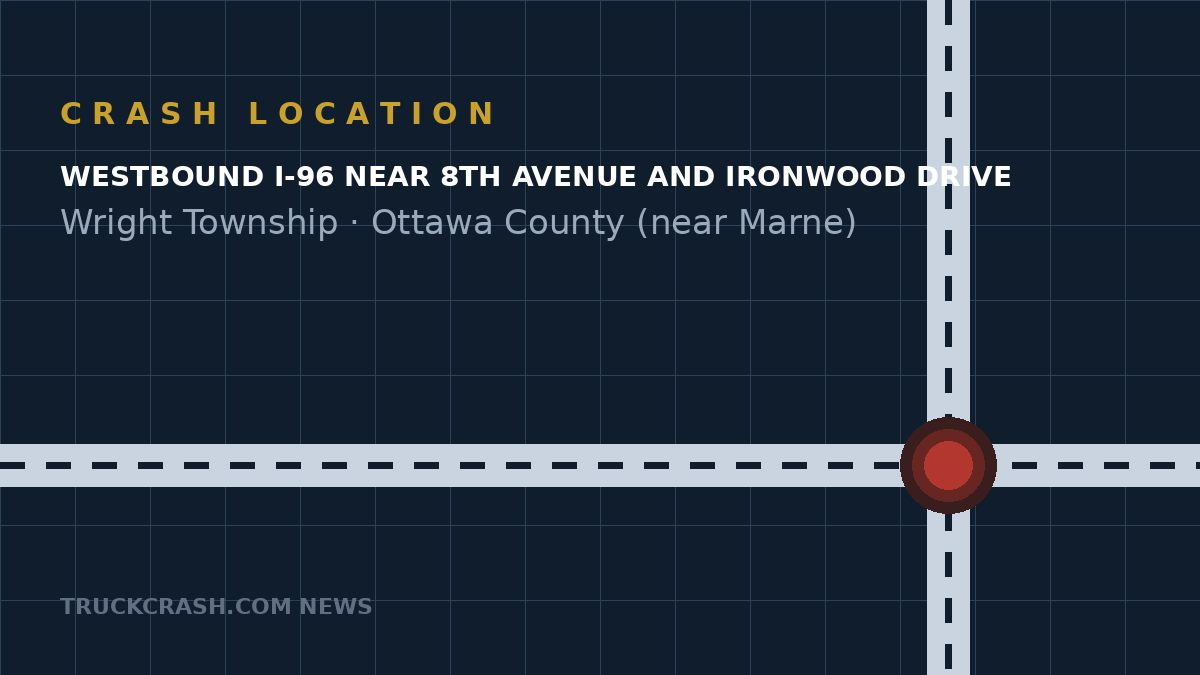 Crash location map - Westbound I-96 near 8th Avenue and Ironwood Drive, Wright Township