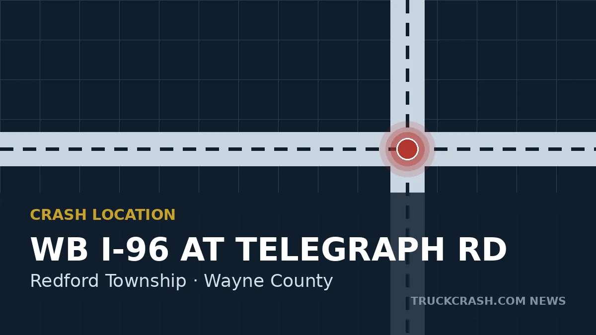 Crash location map - westbound I-96 at Telegraph Road, Redford Township