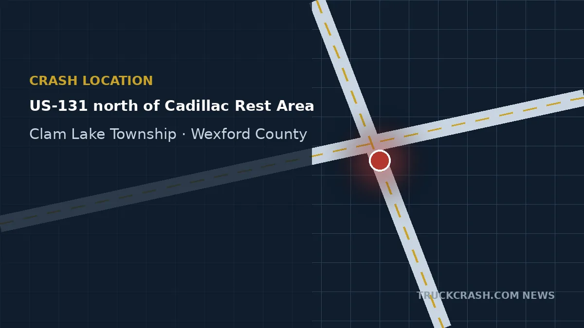 Crash location map — US-131 north of Cadillac Rest Area, Clam Lake Township