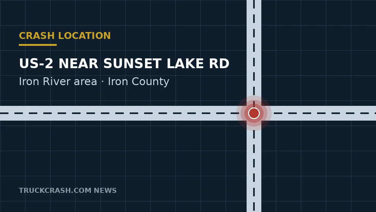 Crash location map - US-2 near Sunset Lake Road, Iron County