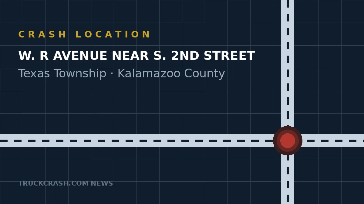 Crash location map - W. R Avenue near S. 2nd Street, Texas Township, Kalamazoo County